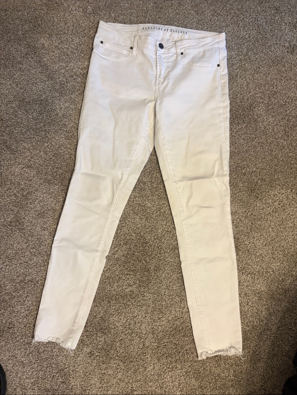 Articles Of Society White High-Rise Skinny Jeans with Frayed Hem